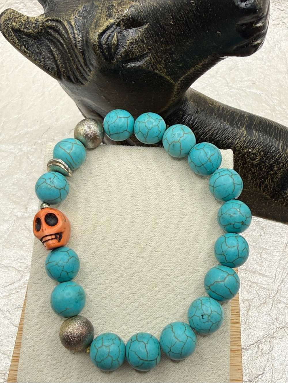 Howlite Bead Stretch Bracelet Orange Skull gemstone bohemian southwest Halloween